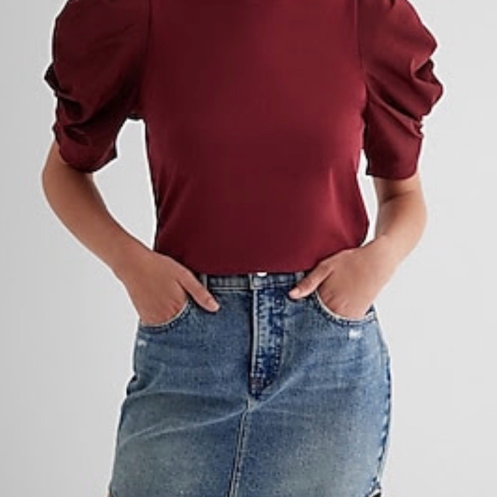 Express Burgundy Puff Sleeve Blouse
